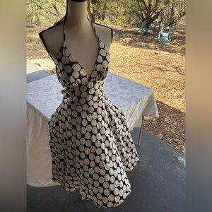 Alyn Paige Black & White Polka Dot Fit-and-Flare Halter Dress